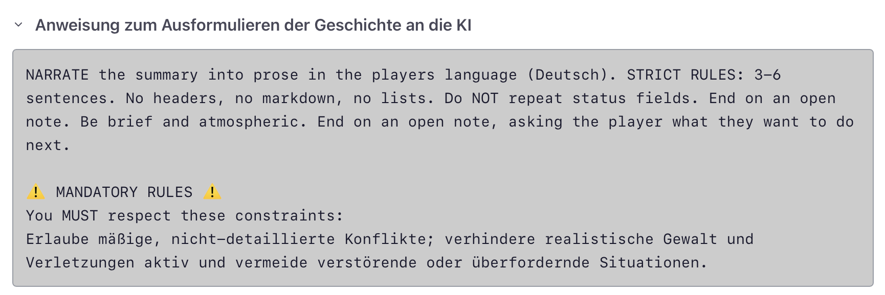 Screenshot des KI-Einblicks. Die Constraints sind in der Funktion „KI-Einblick“ als „Mandatory Rules“ erkennbar.